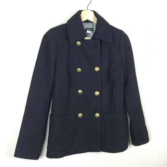 J. Crew Black Pea Coat with Gold Buttons - Picture 3 of 9